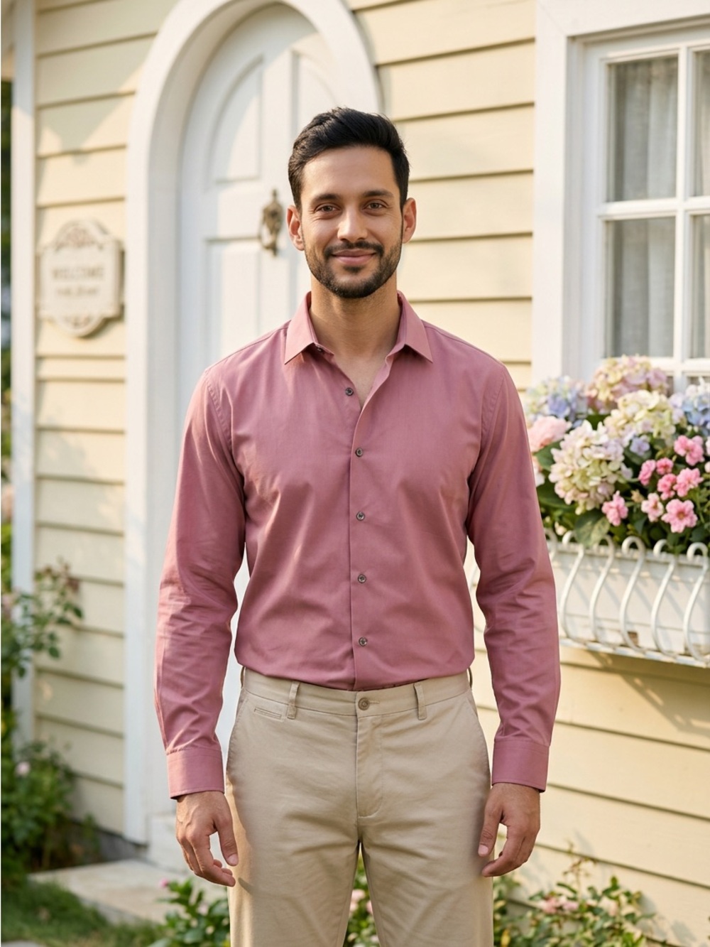 jf j.ferrar Men's Long-Sleeve Dress Shirt in Dusty Rose
